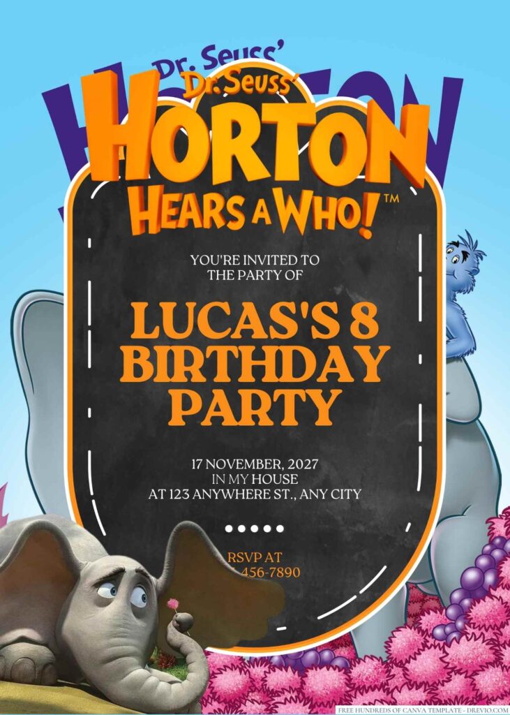 Free Editable Horton Hears a Who! Birthday Invitation