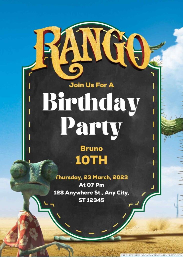 Free Editable Rango Birthday Invitation