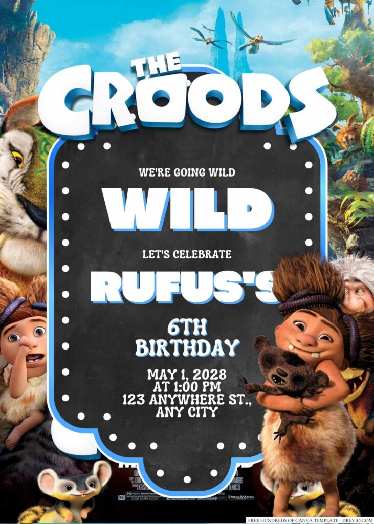 Free Editable The Croods Birthday Invitation