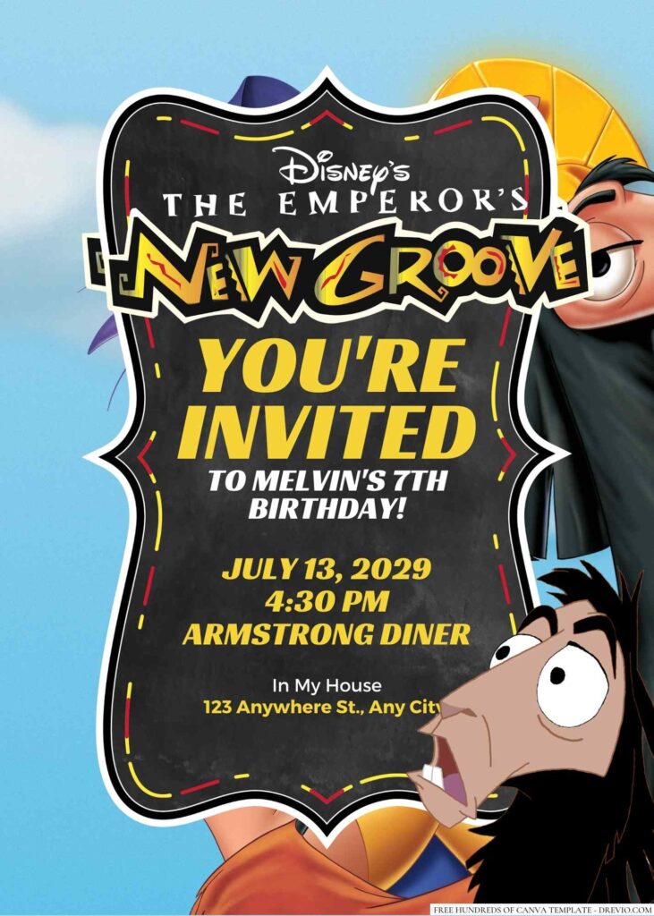 Free Editable The Emperor's New Groove Birthday Invitation