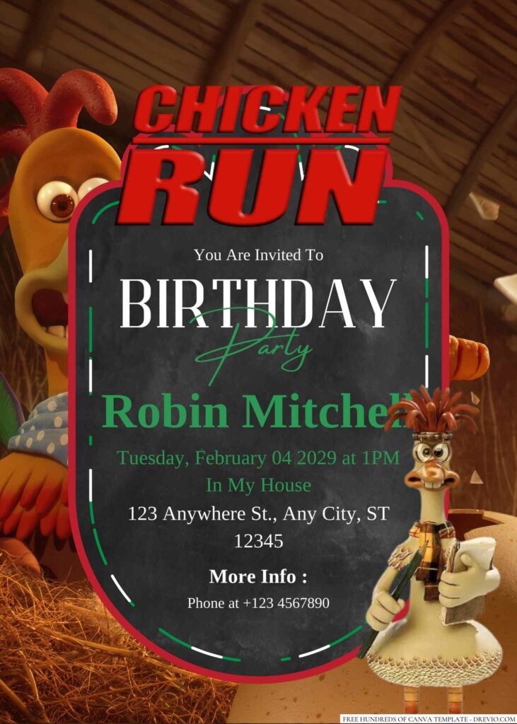 Free Editable Chicken Run Birthday Invitation