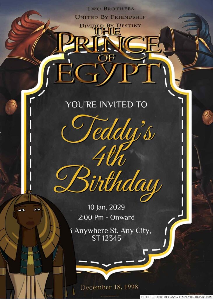 Free Editable The Prince of Egypt Birthday Invitation