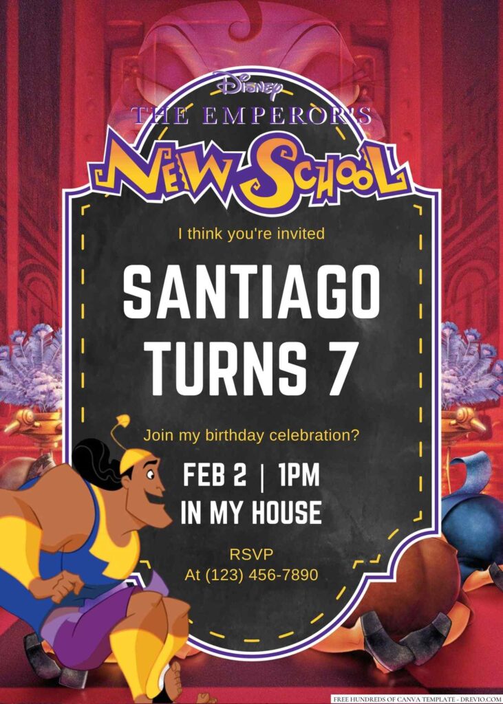 Free Editable The Emperor's New School Birthday Invitation