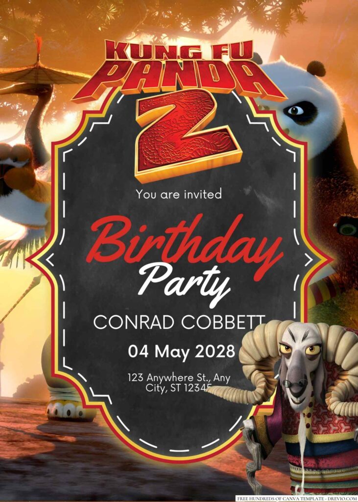 Free Editable Kung Fu Panda 2 Birthday Invitation