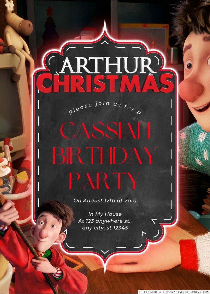 Free Editable Arthur Christmas Birthday Invitation