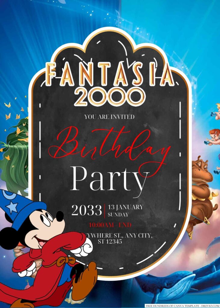 Free Editable Fantasia 2000 Birthday Invitation