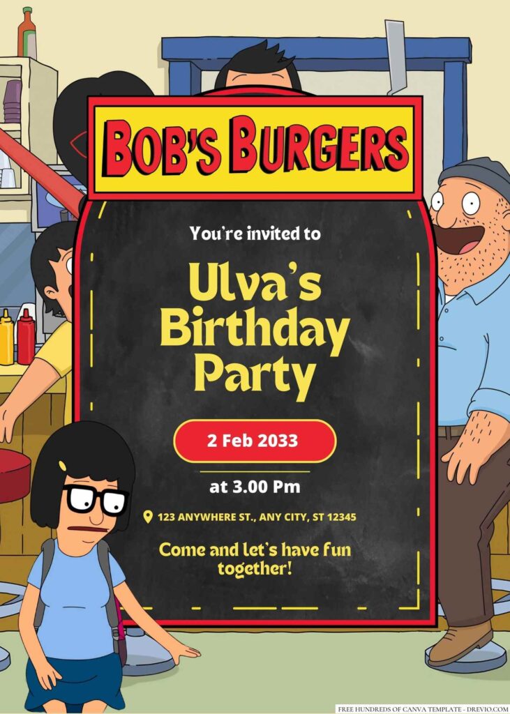 Free Editable Tina Belcher (Bob’s Burgers) Birthday Invitation