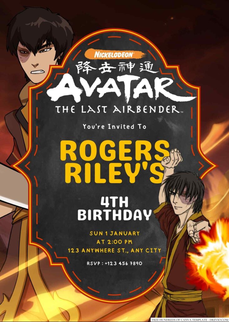 Zuko (Avatar The Last Airbender) Birthday Invitation