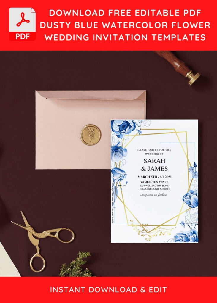 Invitation Template of (Free Editable PDF) Geometric Powder Blue Flower Wedding Invitation Templates 9