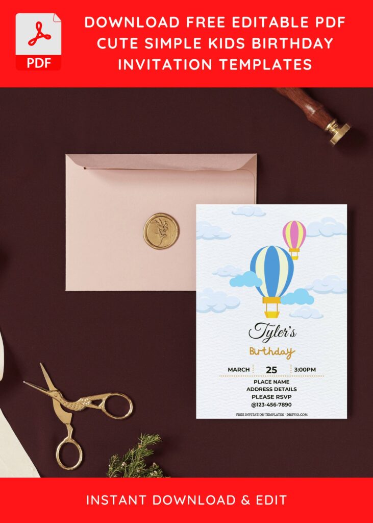 Invitation Template of (Free Editable PDF) Fun And Whimsical Hot Air Balloon Birthday Invitation Templates 9