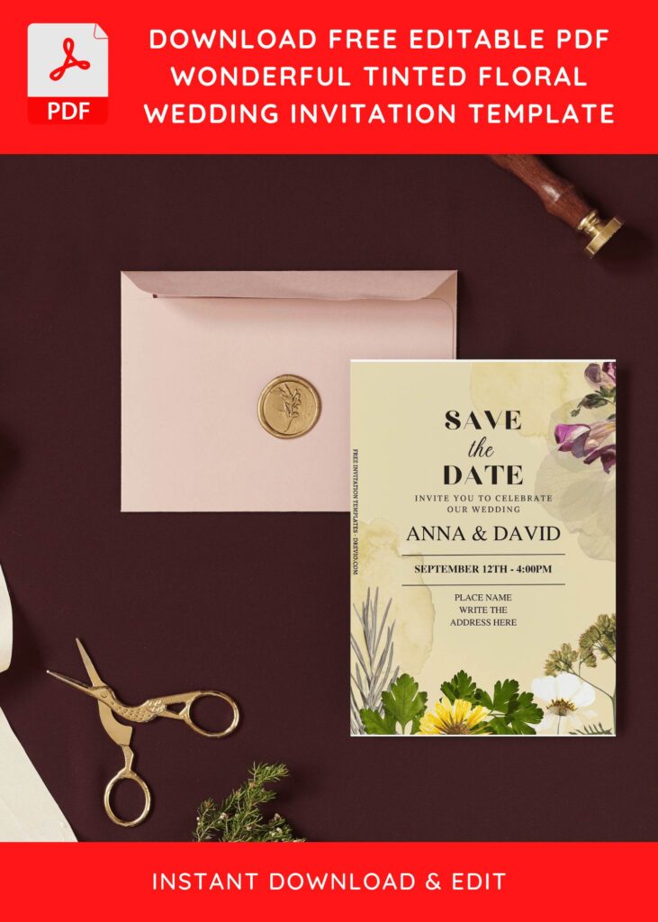 (Free Editable PDF) Soft Watercolor Tinted Floral Wedding Invitation Templates I