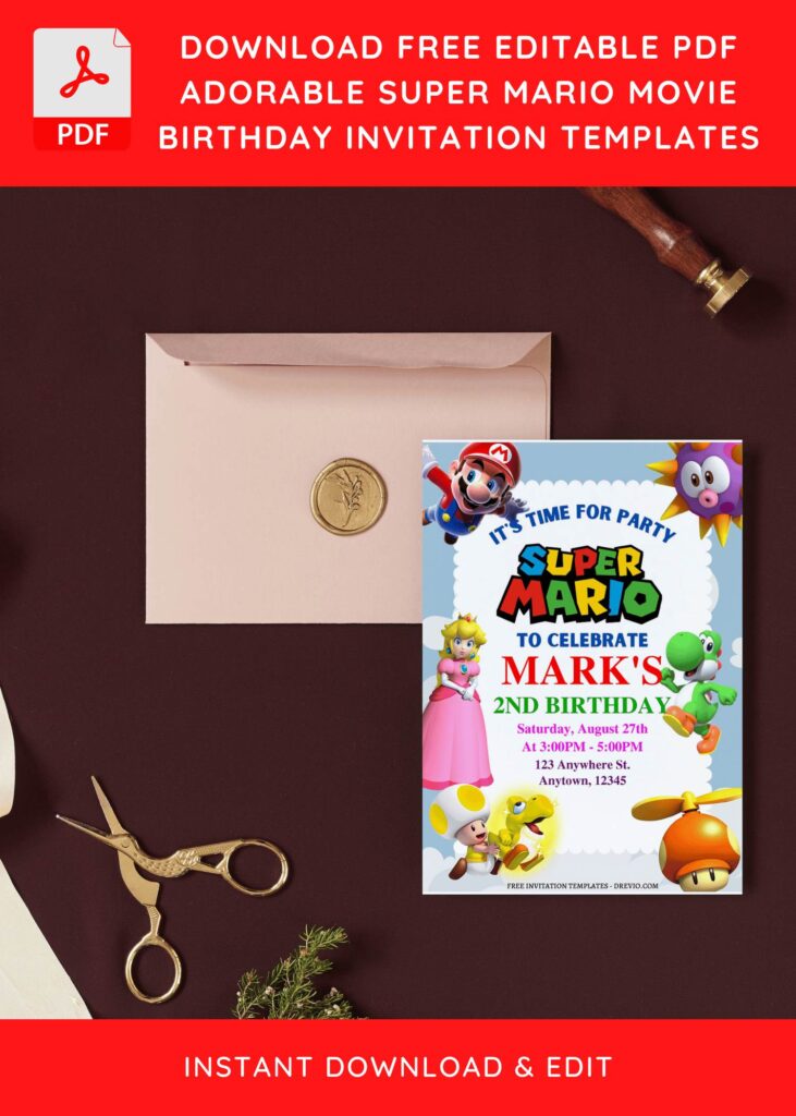 (Free Editable PDF) The Super Mario Bros Birthday Invitation Templates I