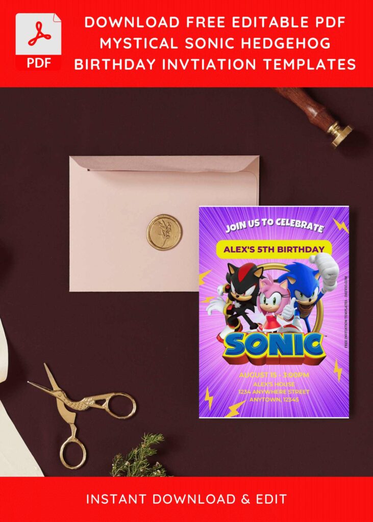 (Free Editable PDF) Mystical Sonic The Hedgehog Birthday Invitation Templates I