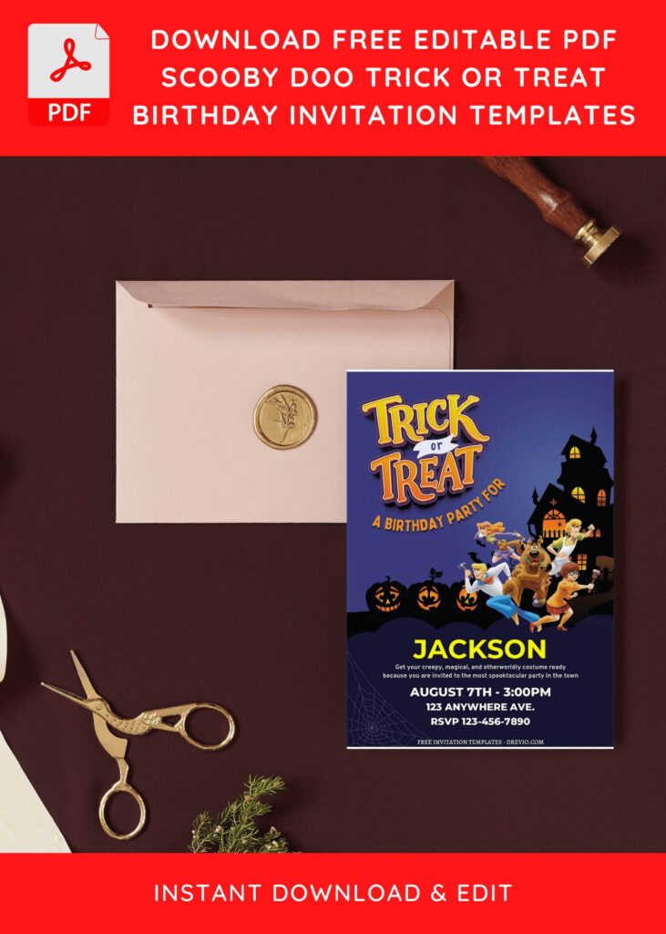 (Free Editable PDF) Spooky Scooby Doo Trick Or Treat Birthday Invitation Templates I