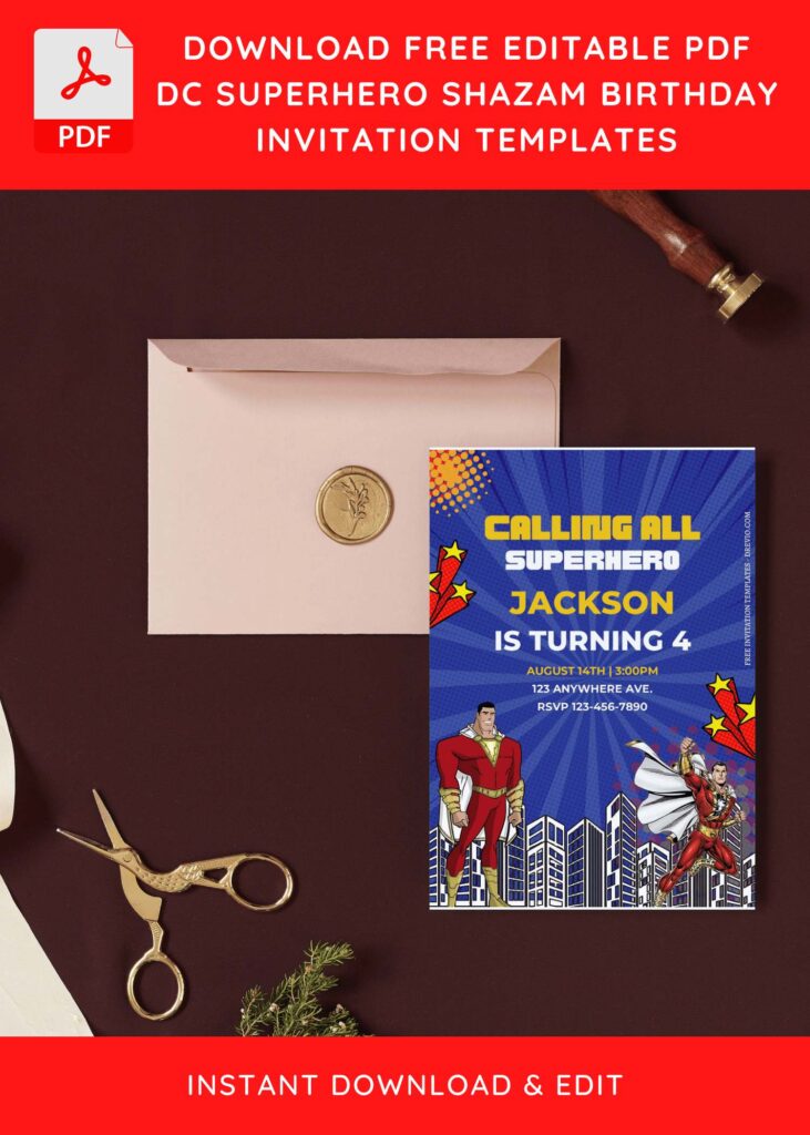 Invitation Template of (Free Editable PDF) DC Superhero Shazam Birthday Invitation Templates 9