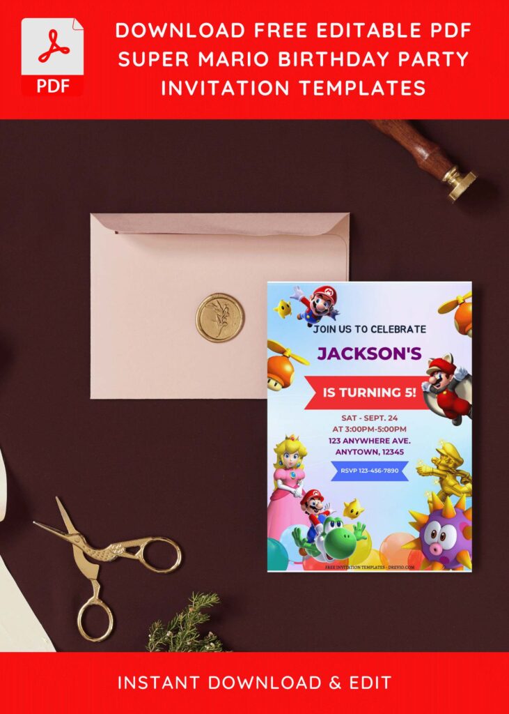 (Free Editable PDF) Level Up Super Mario Birthday Invitation Templates I