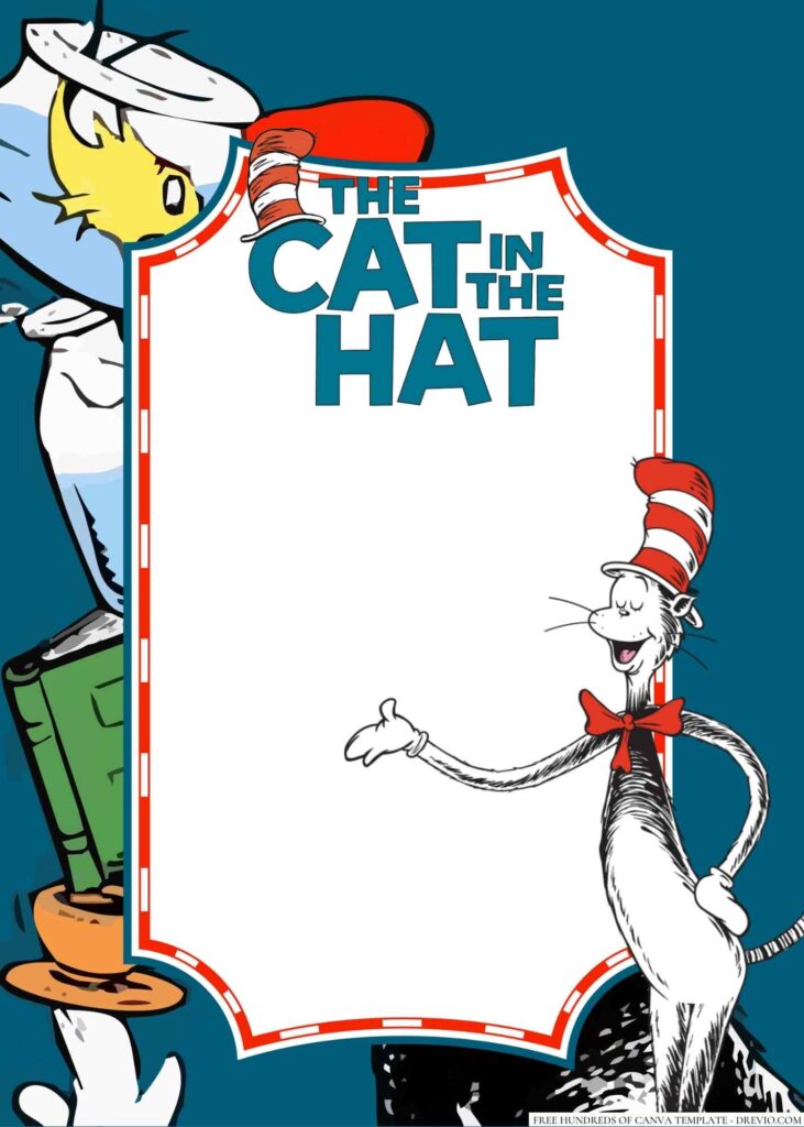 Invitation Template of 22+ The Cat in the Hat Canva Birthday Invitation Templates 1