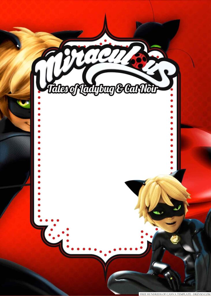 Invitation Template of 18+ Miraculous Ladybug and Cat Noir Canva Birthday Invitation Templates 1