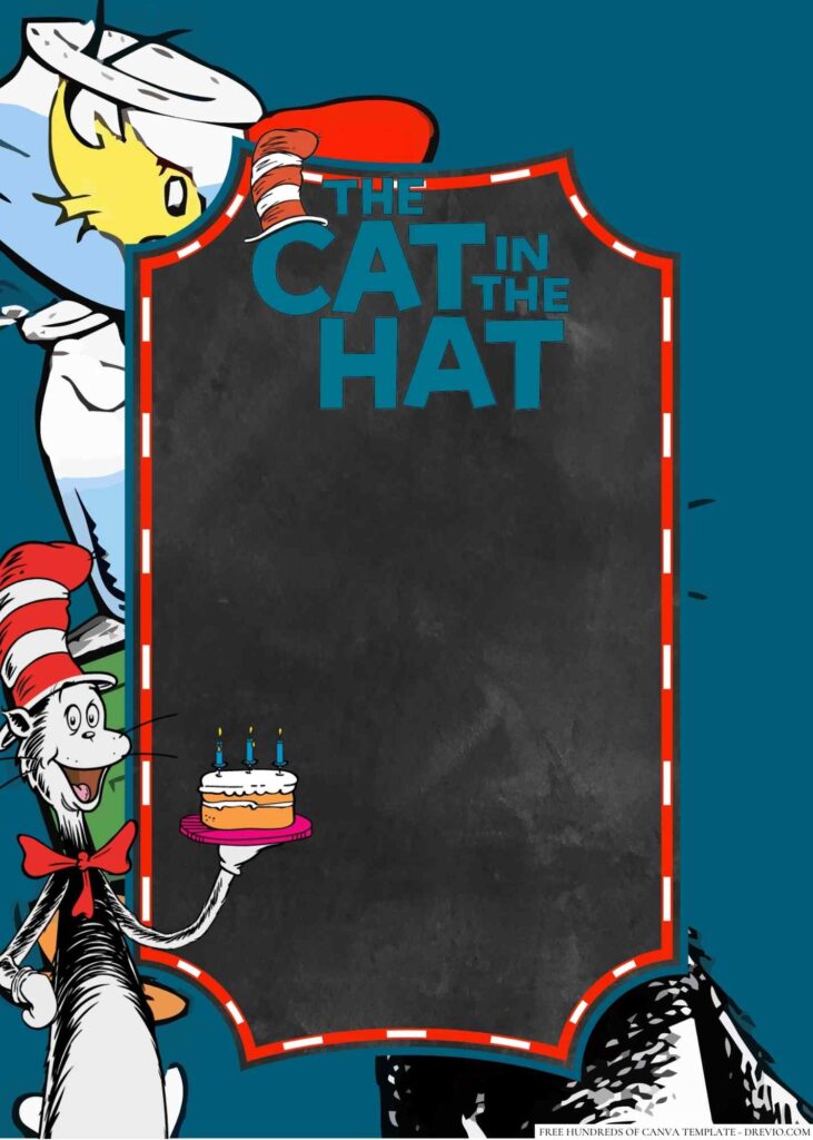 Invitation Template of 22+ The Cat in the Hat Canva Birthday Invitation Templates 10