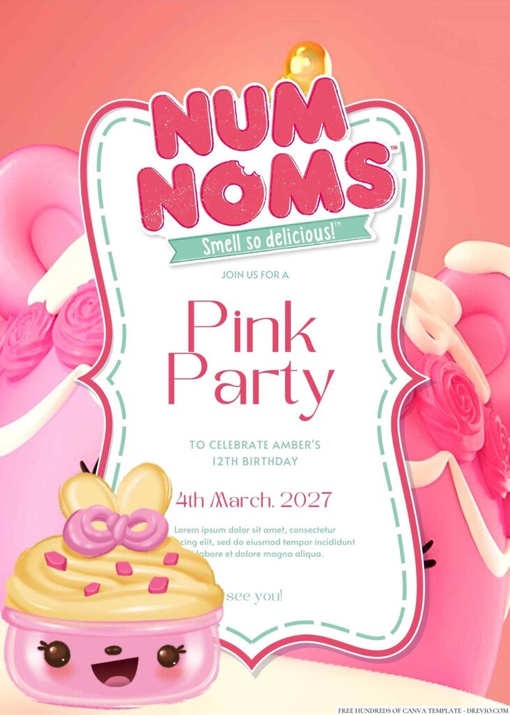 Free Editable Num Noms Canva Birthday Invitation