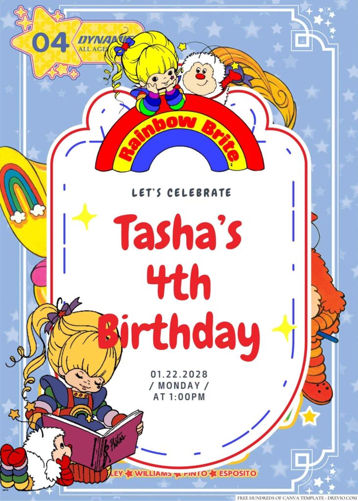 Free Editable Rainbow Brite Birthday Invitation