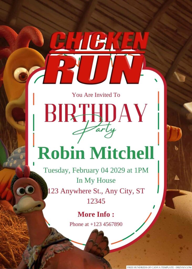 Free Editable Chicken Run Birthday Invitation