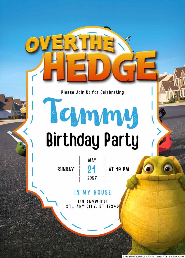 Free Editable Over the Hedge Birthday Invitation 