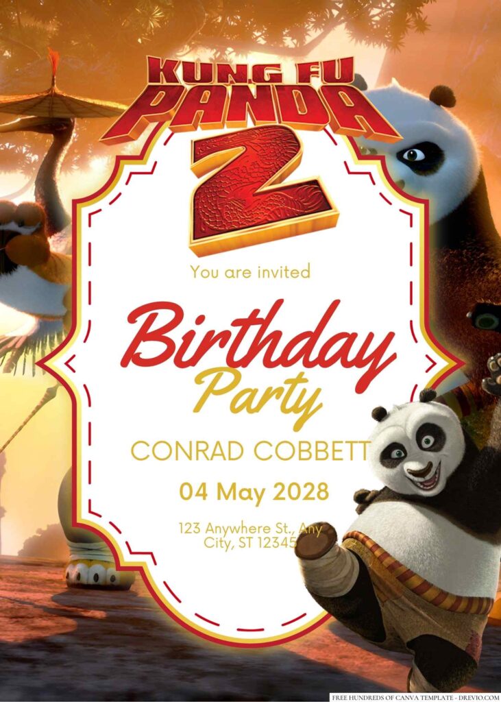 Free Editable Kung Fu Panda 2 Birthday Invitation