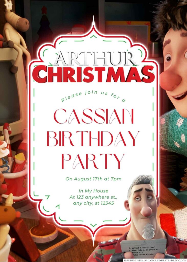 Free Editable Arthur Christmas Birthday Invitation