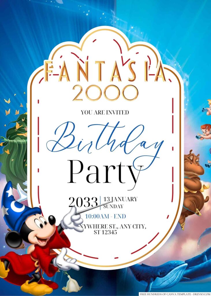 Free Editable Fantasia 2000 Birthday Invitation