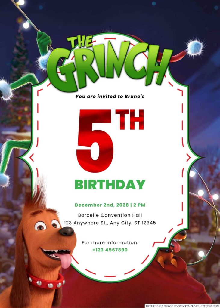 Free Editable The Grinch Birthday Invitation 