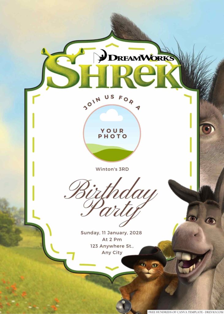 Free Editable Donkey from Shrek Birthday Invitation