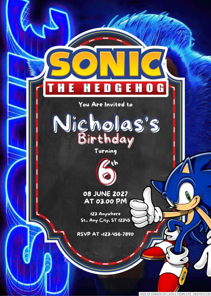 Free Editable Sonic the Hedgehog Birthday Invitation