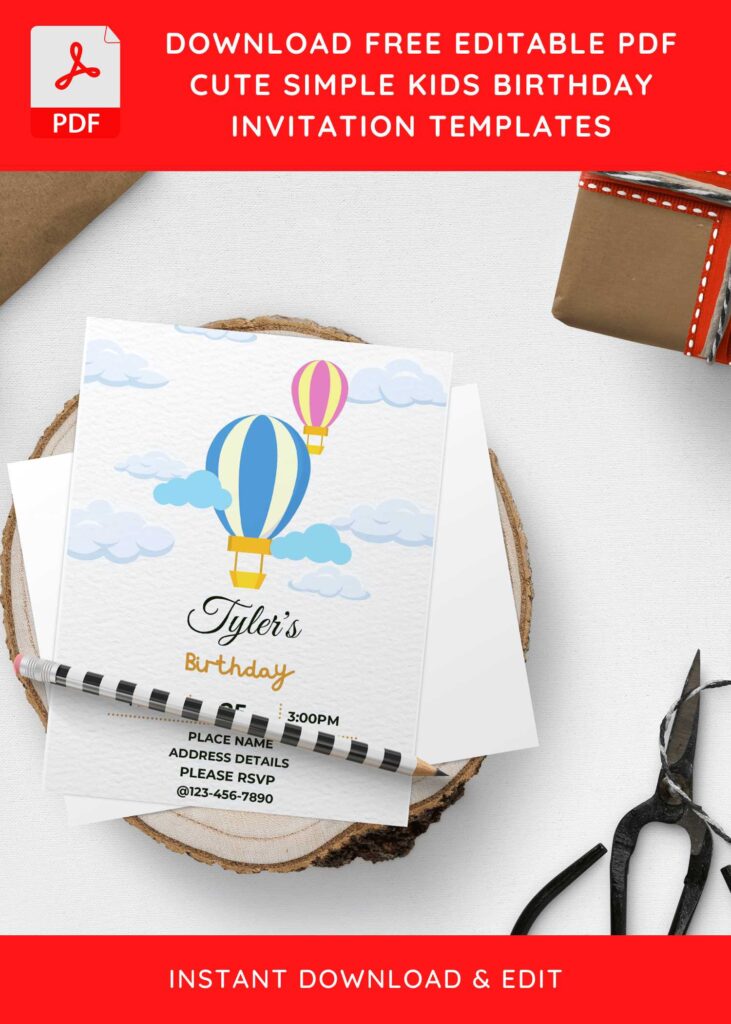 Invitation Template of (Free Editable PDF) Fun And Whimsical Hot Air Balloon Birthday Invitation Templates 8