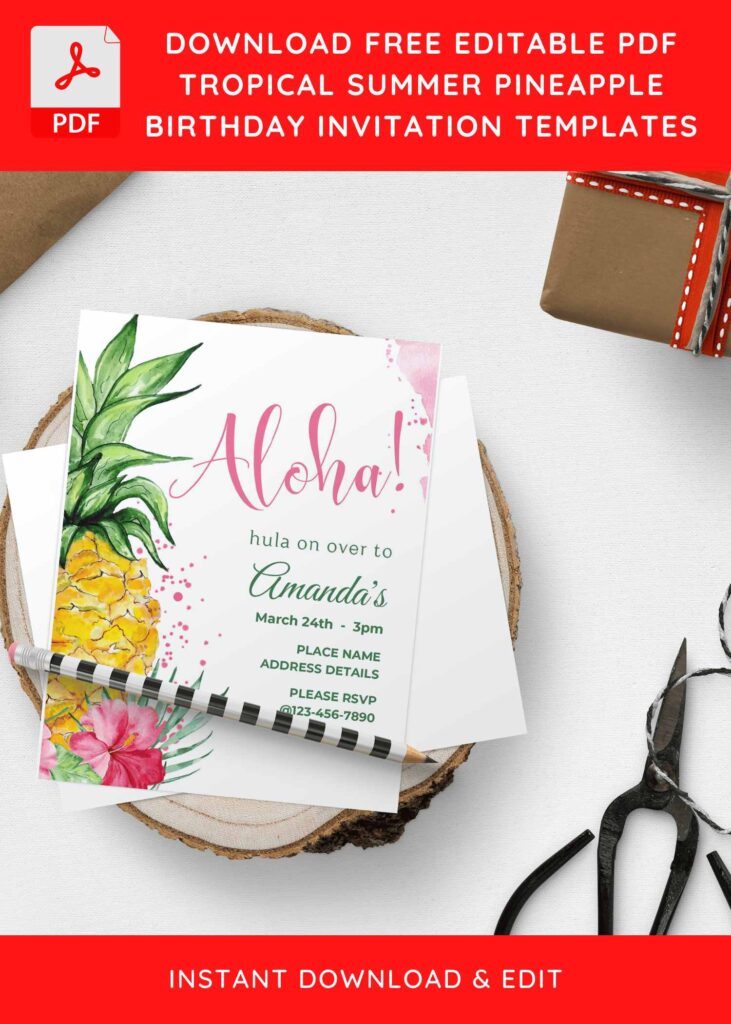 Invitation Template of (Free Editable PDF) Aloha Summer Tropical Pineapple Birthday Invitation Templates 4