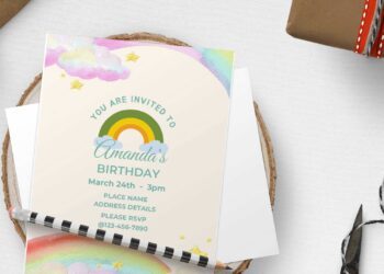 (Free Editable PDF) Endearing Watercolor Rainbow Birthday Invitation Templates