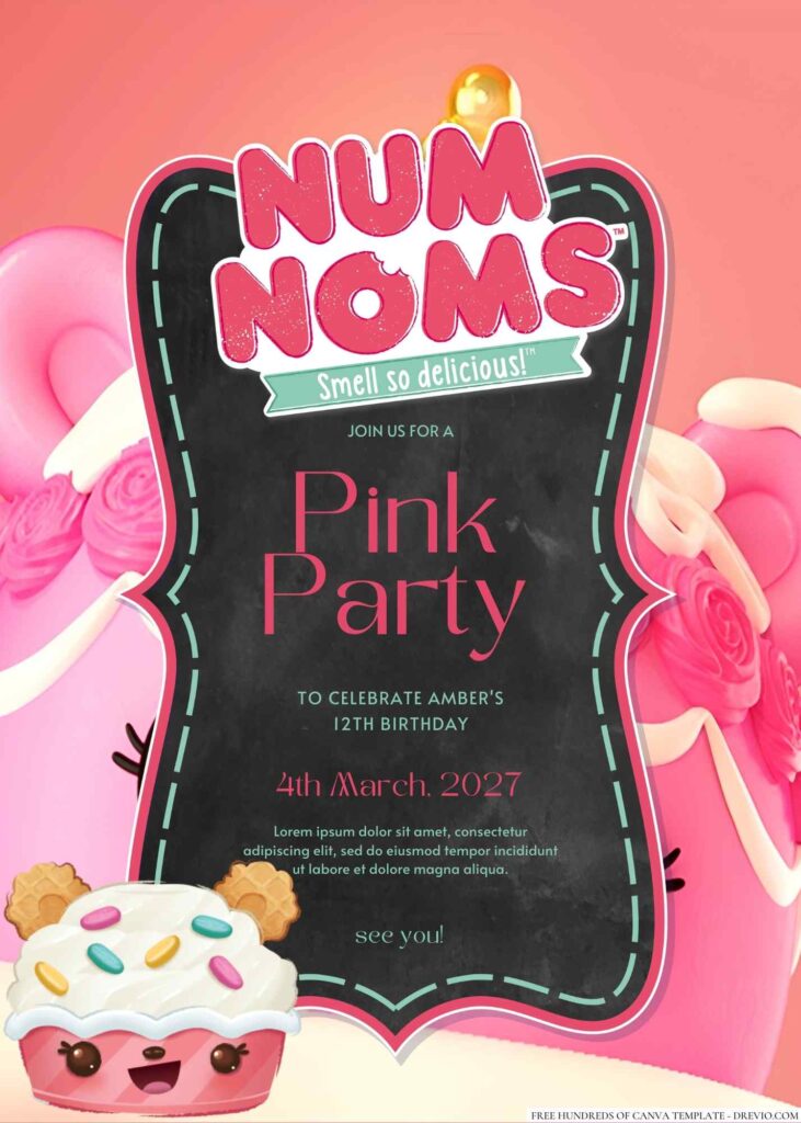 Free Editable Num Noms Canva Birthday Invitation