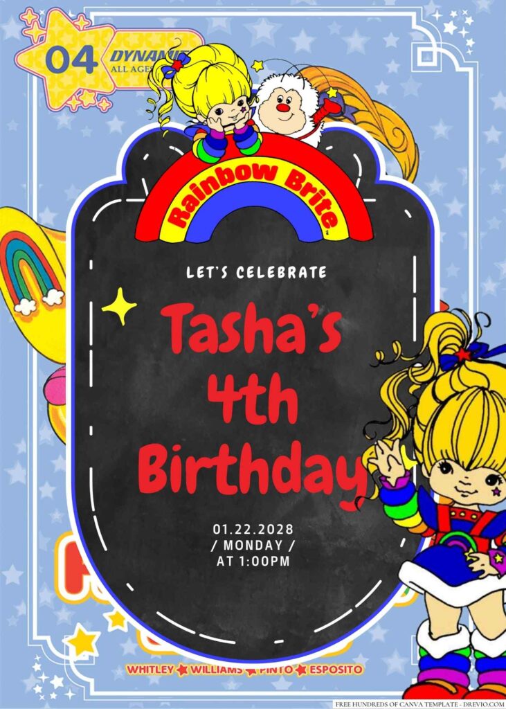 Free Editable Rainbow Brite Birthday Invitation