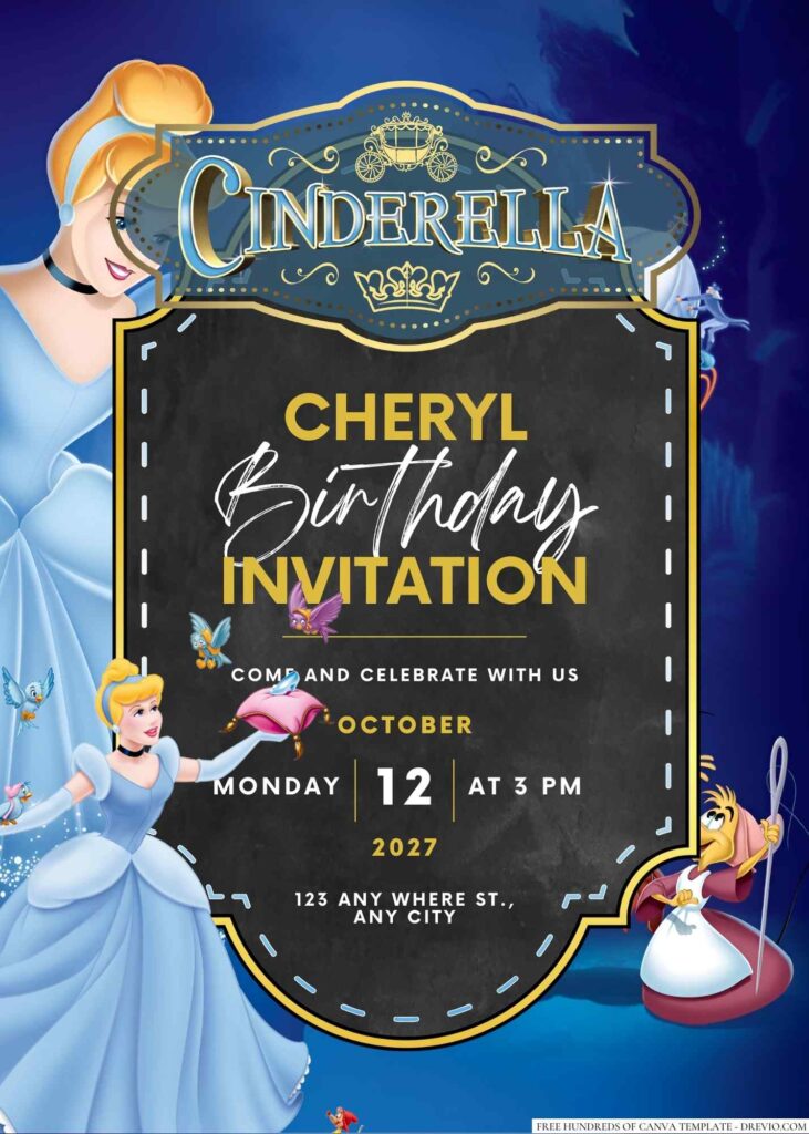 Free Editable Cinderella Birthday Invitation