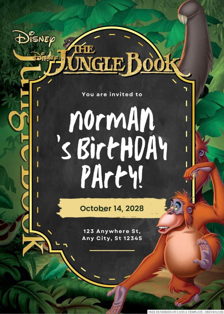 Free Editable The Jungle Book Birthday Invitation