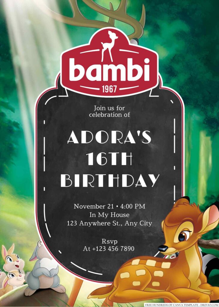 Free Editable Bambi Birthday Invitation