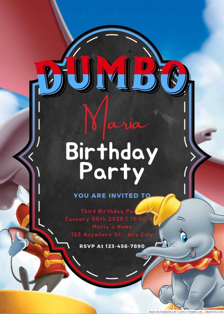 Free Editable Dumbo Birthday Invitation 