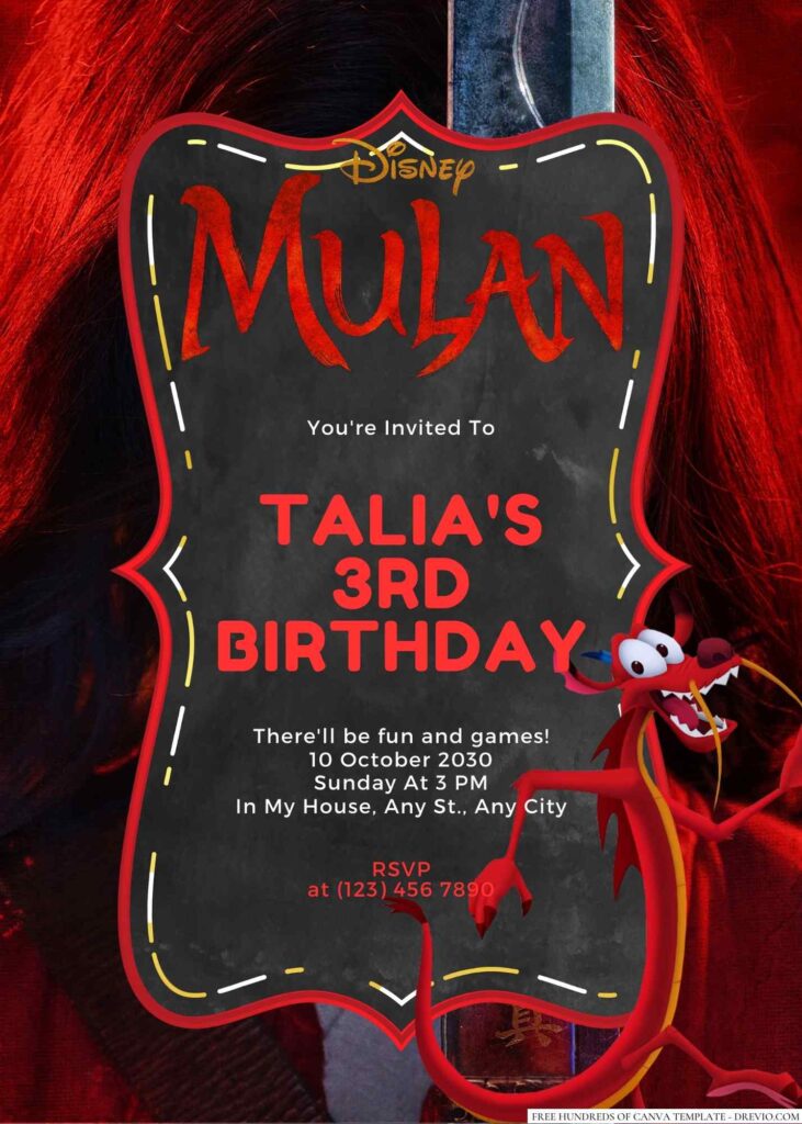 Free Editable Mulan Birthday Invitation