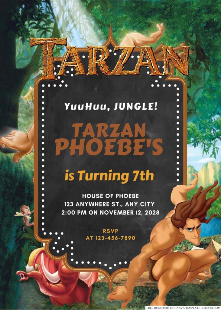 Free Editable Tarzan Birthday Invitation 