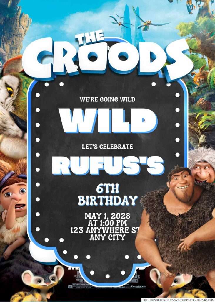 Free Editable The Croods Birthday Invitation