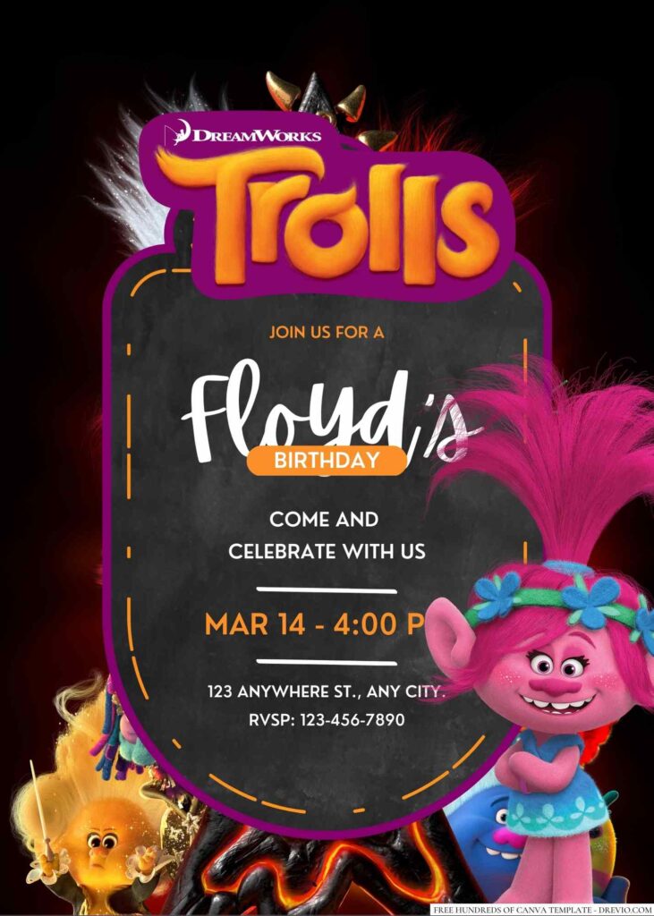 Free Editable Trolls Birthday Invitation 