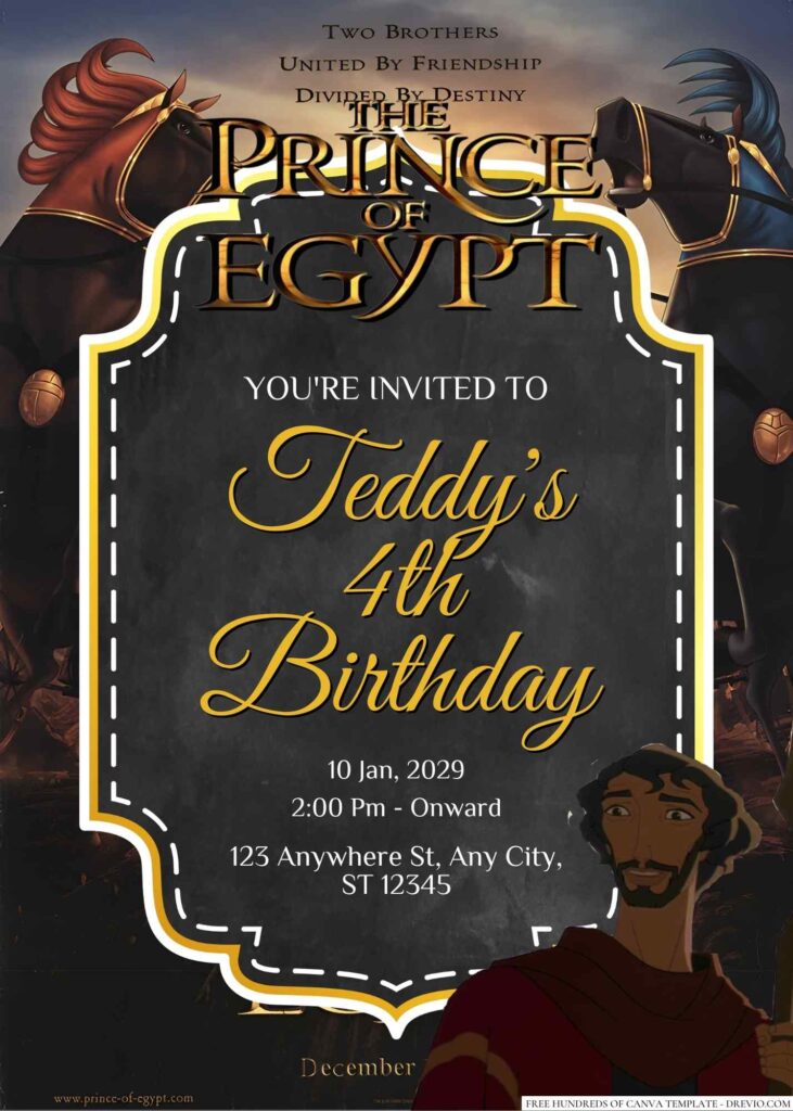Free Editable The Prince of Egypt Birthday Invitation