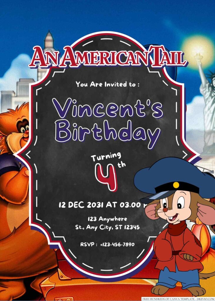 Invitation Template of 14+ An American Tail Canva Birthday Invitation Templates 3