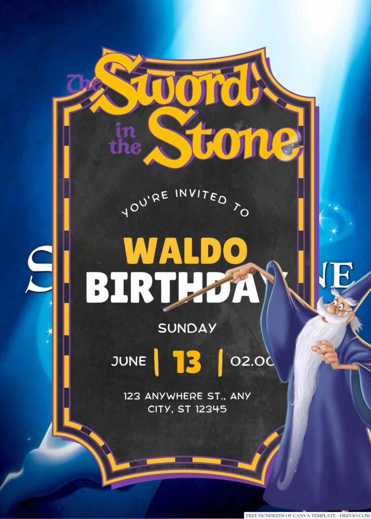Free Editable The Sword in the Stone Birthday Invitation