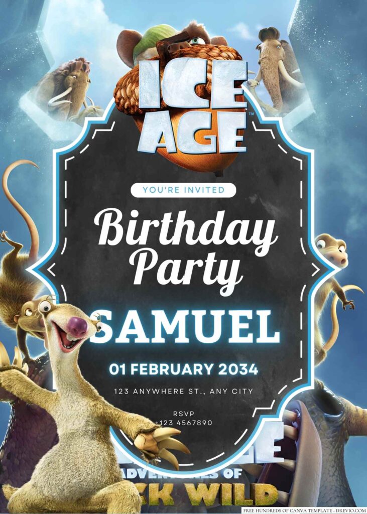 Free Editable Ice Age Birthday Invitation